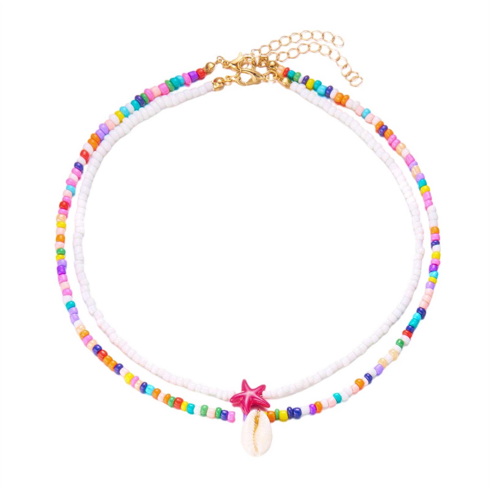

2 Pieces Beaded Necklaces, Women s Adjustable Multi-Layer Bohemian Beach Sea Turtle Beaded Choker Surfer Stackable Chain one size