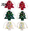 Cute Fur Ball Bell Ornaments Christmas Tree Drawstring Gift Bag, Plush Pom Hanging Reusable Xmas Decorations Ornament, Candy Pouch Decor for