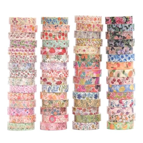 YUBX Masking Tape 60-Roll Set, Blooming Flower Pattern Washi Tape Collection, Cute Thin Strips for D