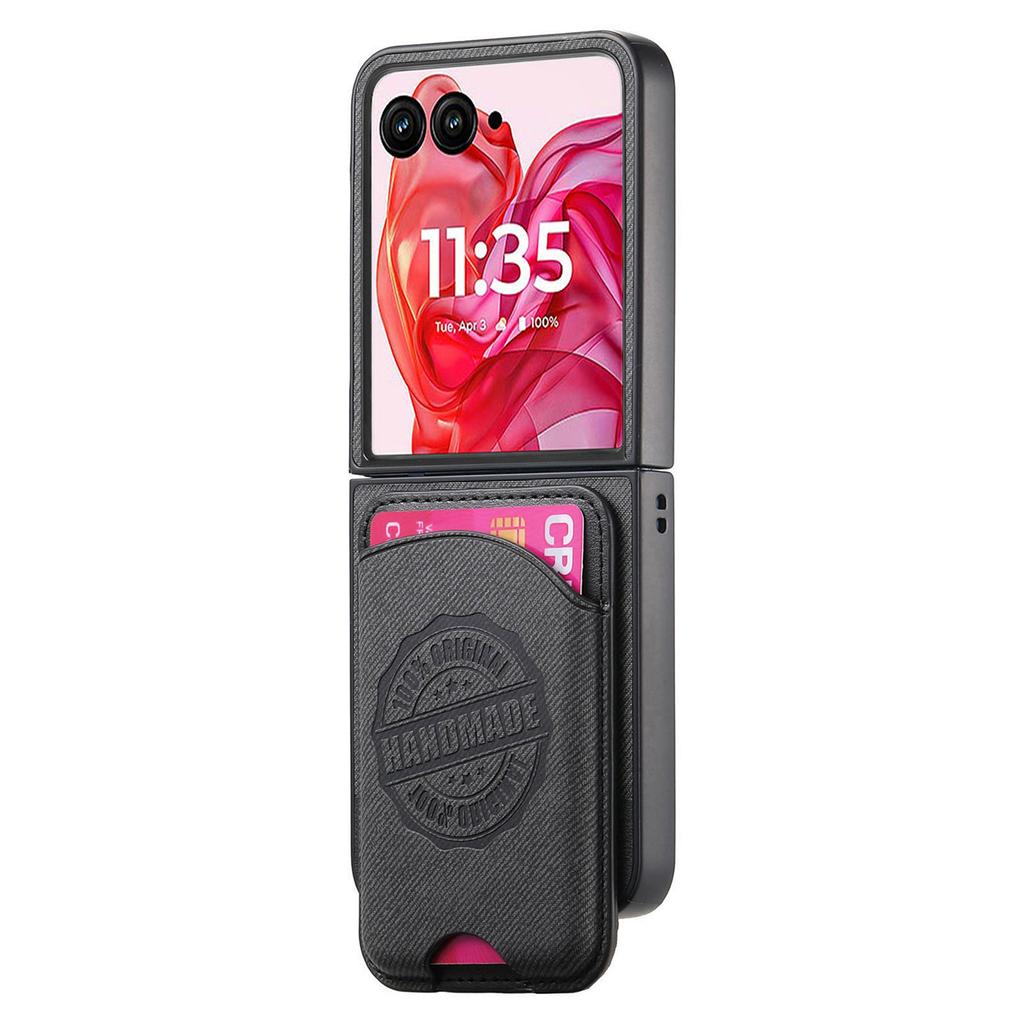 For Motorola Razr 50 Ultra 5G Case with Card Bag Compatible with MagSafe Denim Texture Leather Back Cover