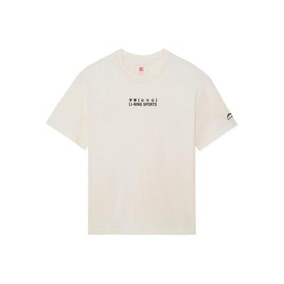 Li Ning T-shirt z luźnym krótkim rękawem z nadrukiem logo z literami Unisex Topy Off-White AHSS163-2