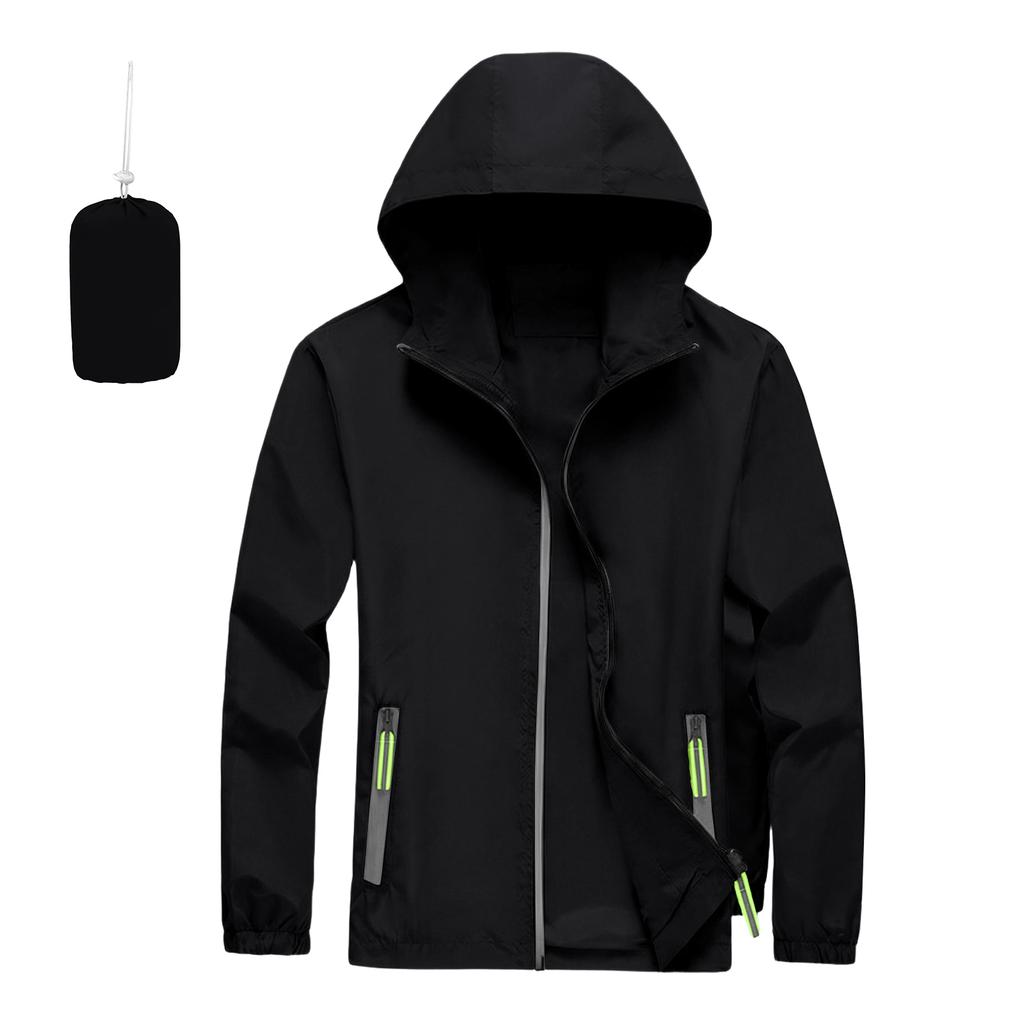 Unisex Lightweight Hooded Sports Jacket with Reflective Zipper Breathable Quick Dry with Storage Bag