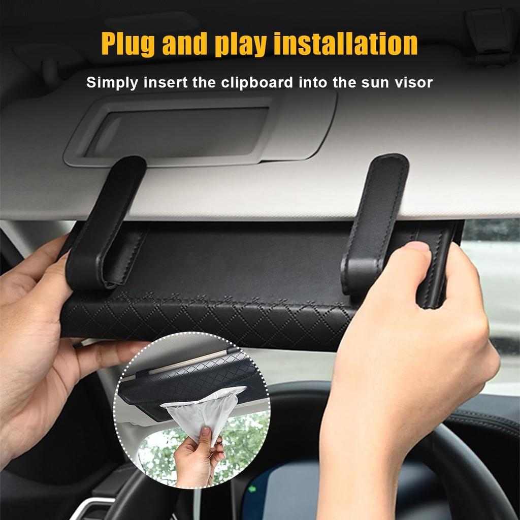 Car Tissue Holder, Automotive Sun Visor Napkin Holder, PU Leather Tissue Case for Sun Visor & Seat Back with Tissue Refill, Universal Interior Car