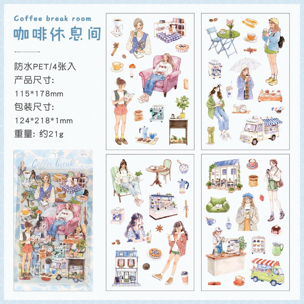 1pack/4pcs Leisure Life Daily Stickers, Healing Fresh Style, DIY Handmade Album Scrapbooking Decorative Paper Supplies