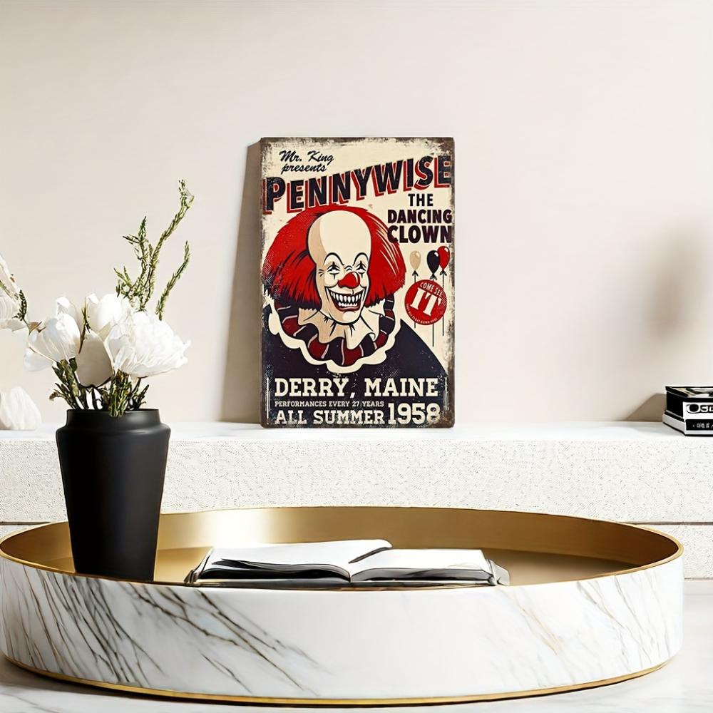 1 Pennywise Dancing Clown Vintage Metal Tin Sign, Aluminum Retro Wall Art for Bar, Pub, Cafe, Home Decor, Rustic Iron Painting