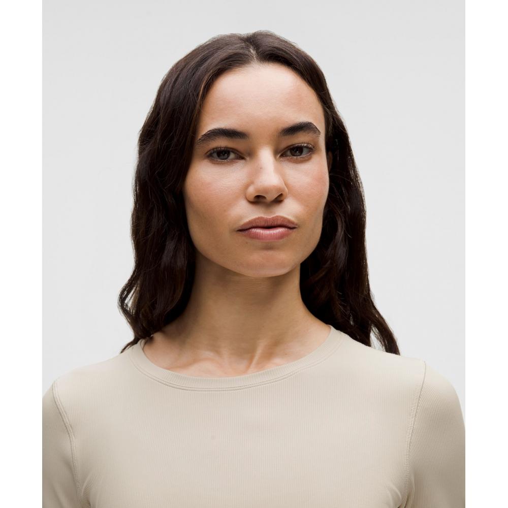 Lululemon Logo Charm Ribbed Waist Tie Long Sleeve Shirt Beech White