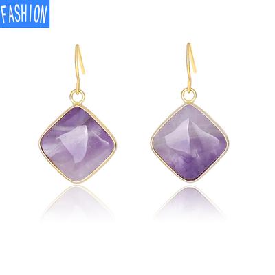 Natural Crystal Amethyst Earrings Geometric European and American Earrings Creative Style Crystal Earrings Female