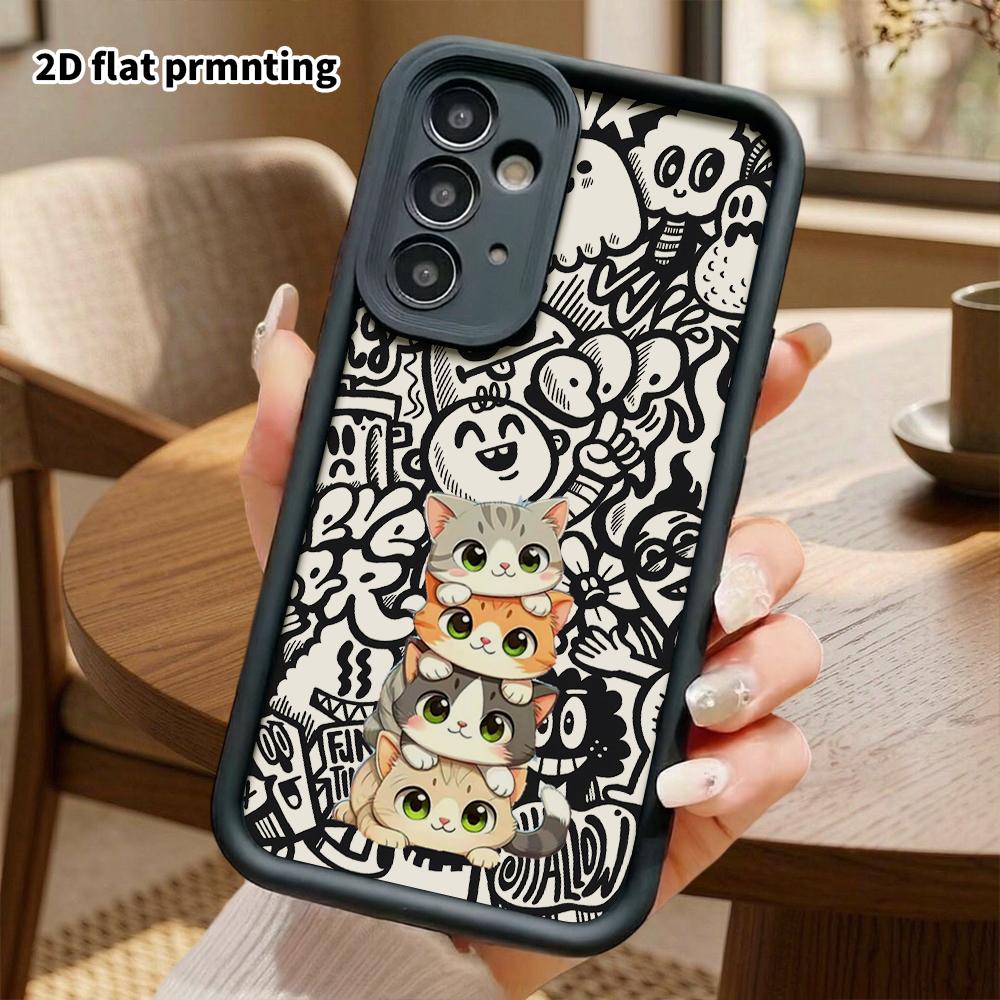 Phone Case: 2D Flat Samsung Galaxy A34 A35 M05 M06 S20 S22 S21 FE Plus 5G Protective Case, Stackable Cute Kitten, Christmas and Halloween Gift