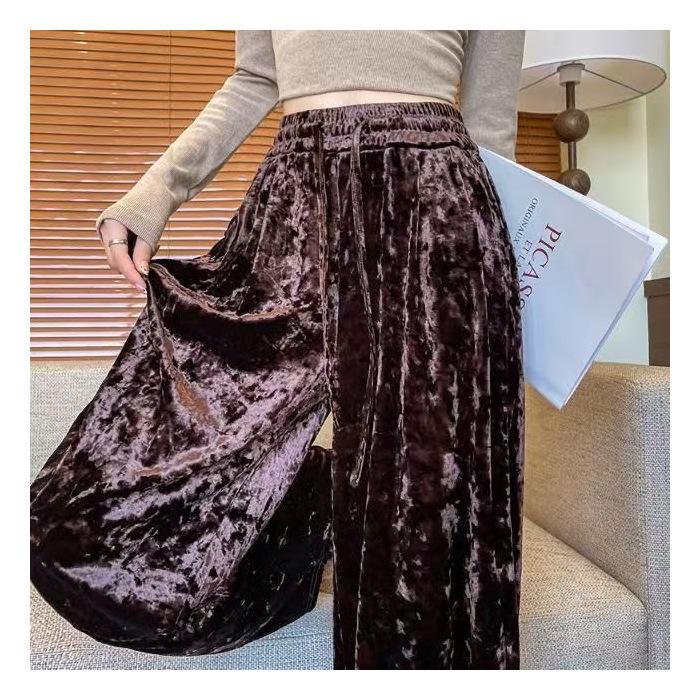 Southeast Asia Plus Size Velvet Wide-leg Pants – Casual, Stylish & Age-reducing with Drawstring