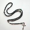 Vintage Crucifix Pendant Necklace Acrylic Black Onyx Beads Sweater Chains for W
