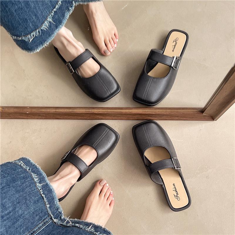 Slip On Mule Sandals with Adjustable Buckle Strap Flat Sole Lightweight Comfortable Summer Footwear for Women