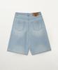 Seteo Pleated Bermuda Washed Denim Shorts Light Blue