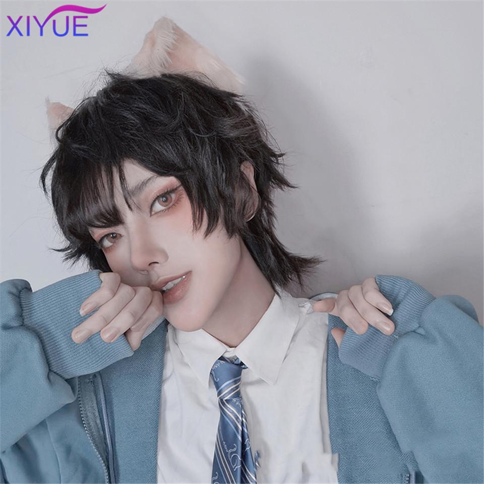 Krótka męska oddychająca peruka syntetyczna brązowa mężczyzna chłopiec krótka prosta cosplay mężczyzna impreza czarna odporna na ciepło peruka z włosów syntetycznych