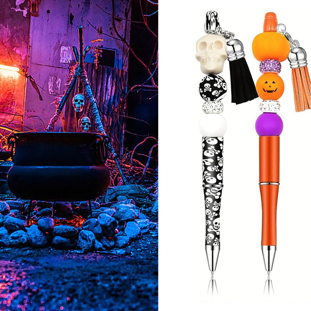 123Pcs Beadable Ballpoint Pen Set with Craft Beads Lobster Clasps Tassels for Kid Birthday Christmas Halloween Present