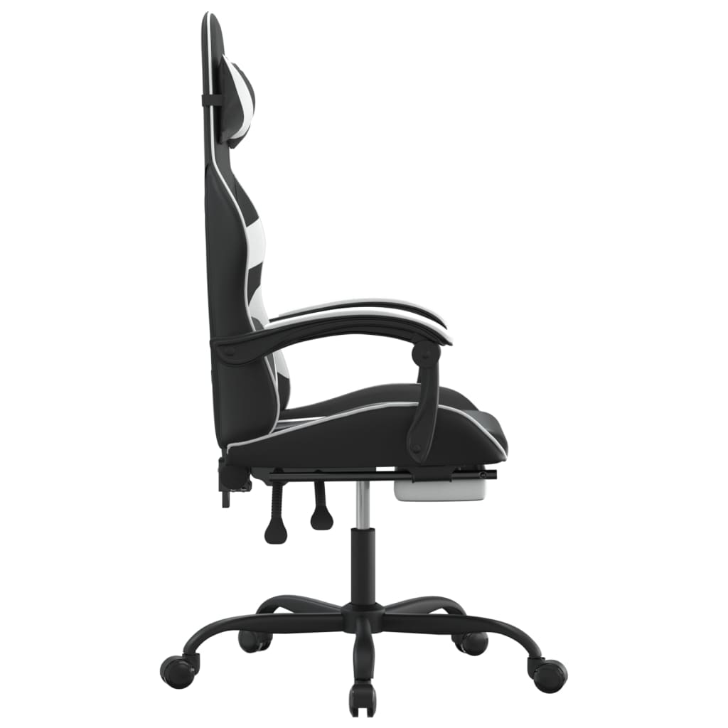 Gaming Chair with Footrest Black and White Artificial Leather