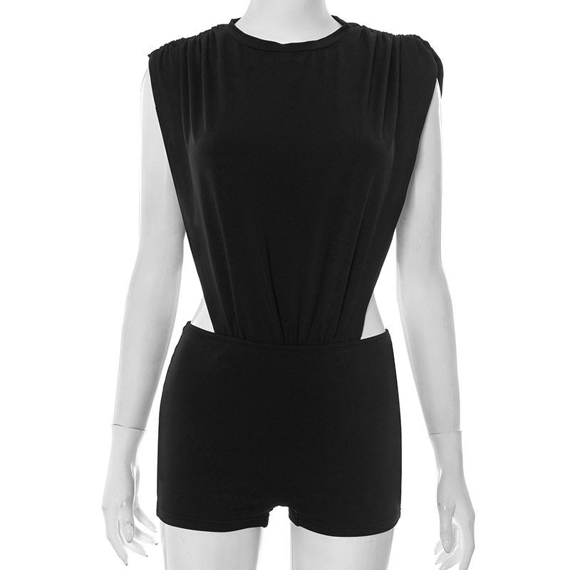 Hollow Out Jumpsuit Top and Shorts Set for Women Black S