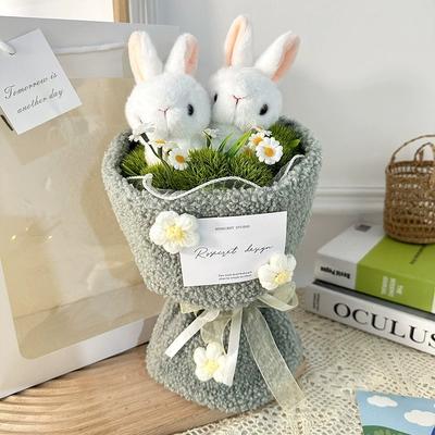 Rabbit Doll Plush Flower Bouquet Graduation Crochet Flower Bouquet Mother's Day Birthday Gifts Valentin Day Gift for Girlfriend
