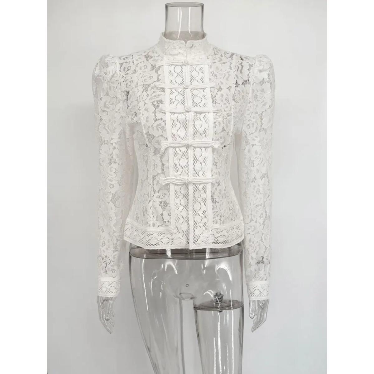 

VAYLA Кружевные рубашки топы женские с вырезами модные для работы винтажные прозрачные блузки женские кружевные накидки рубашки новые S