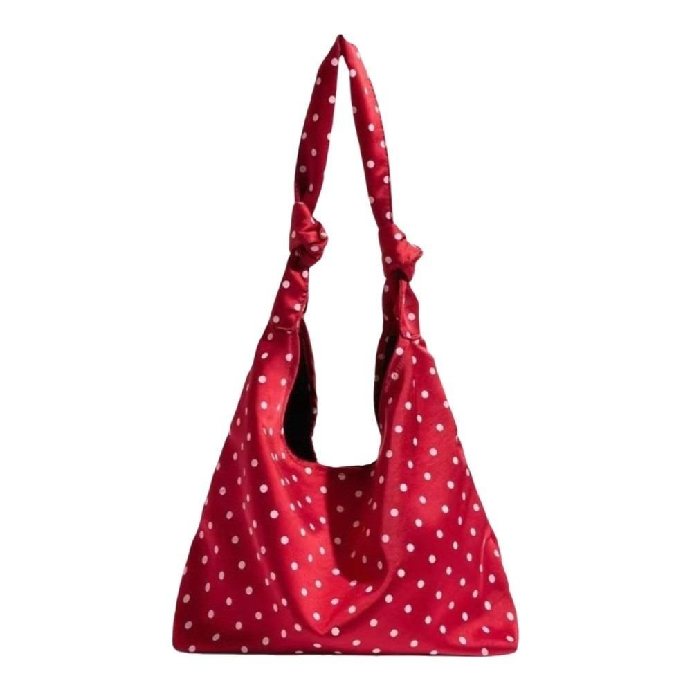 

Sweet Canvas Shoulder Bag Spacious Bow Tie Handbag Fashion Polka Dot Tote Bag School червоний