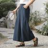Johnature Women Vintage Wide Leg Pants Summer Chinese Style Elastic Waist Solid Color Trousers Loose Casual Pants
