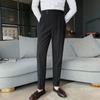 Men's Slim High-Waisted Business Trousers - Solid Color Straight Fit
