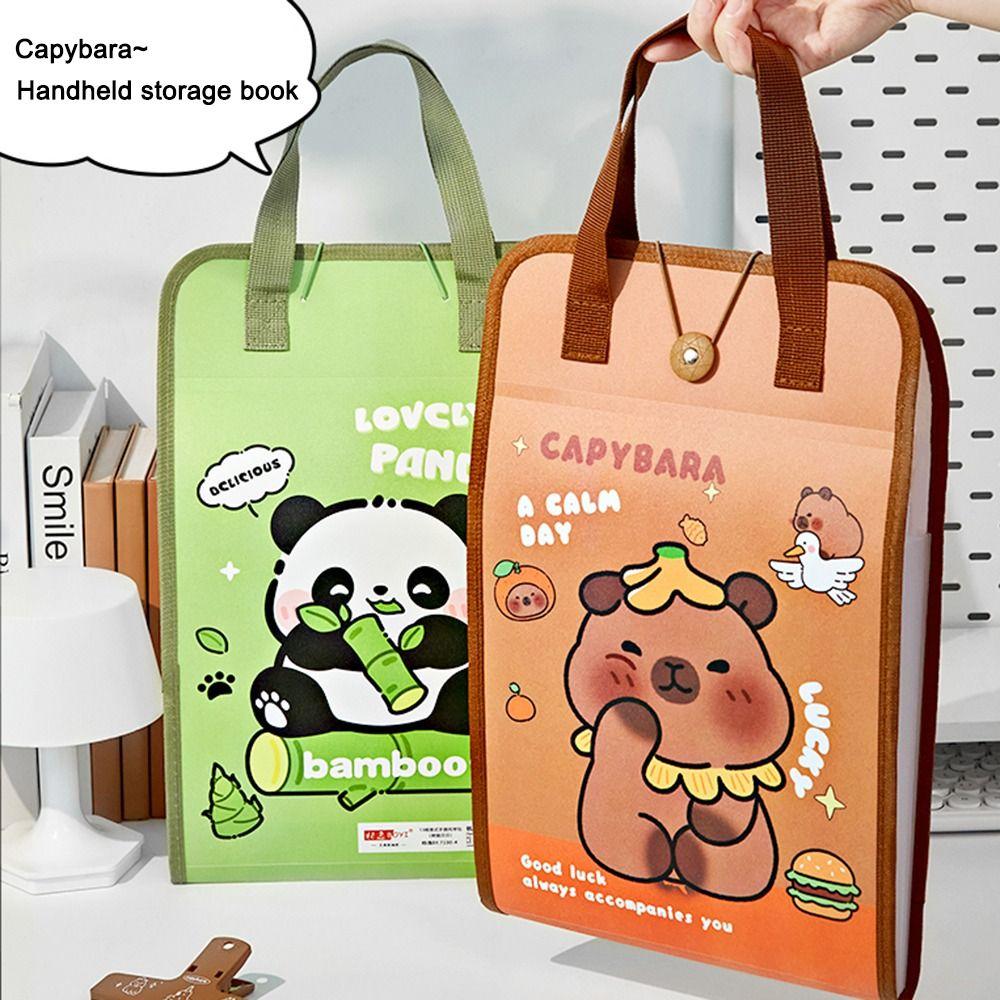 Tecknad Capybara A4 Dokumentmapp Stor Kapacitet 13-Lagers Expanderande Dragspelsorganisatör Vattentät Datasortering Förvaringsväska