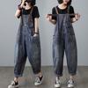 Women's Crew Neck Sleeveless Loose High Waist Denim Overalls Casual Jumpsuit