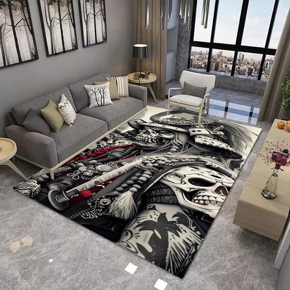Tappeto Guerriero Scheletro per Casa Soggiorno Camera da Letto Divano Zerbino Decorazione Tappeto Grande Area Tappetino Antiscivolo Crea Stampa Teschio