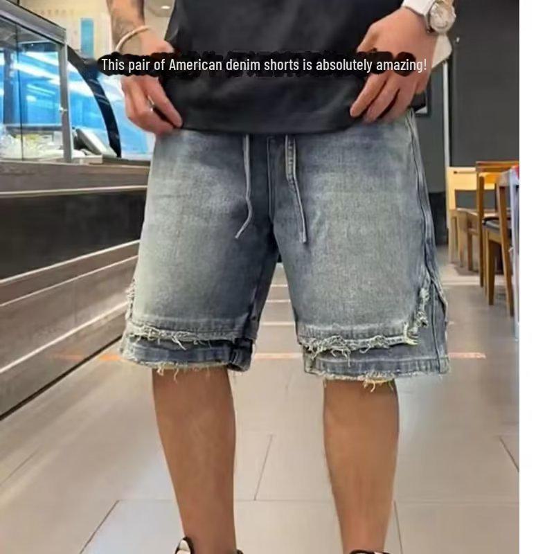 2023 Men's Fashion Harajuku Straight Leg Denim Shorts – Mid-High Waist, Summer Youth Trend