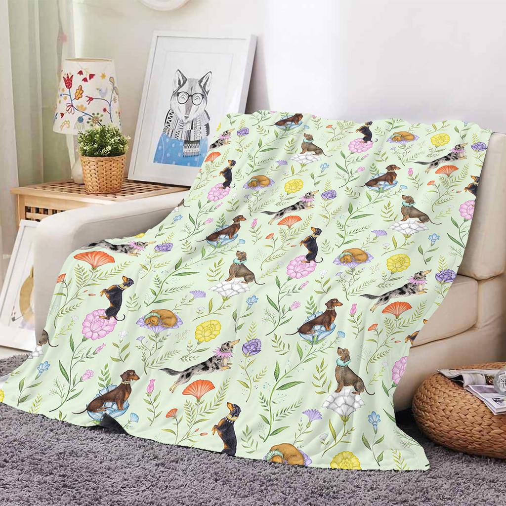 Cute Dog Printed Flannel Throw Blanket Soft Cozy Pet Pattern Fleece Blanket for Sofa Bed Couch Home Decor Customized Blankets