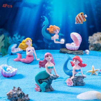 4Pcs Kawaii Reef Mermaid Doll Fish Tank Aquarium Decorations Ornaments Home Decor Cute Cake Topper Toy Gift Diy Decoration