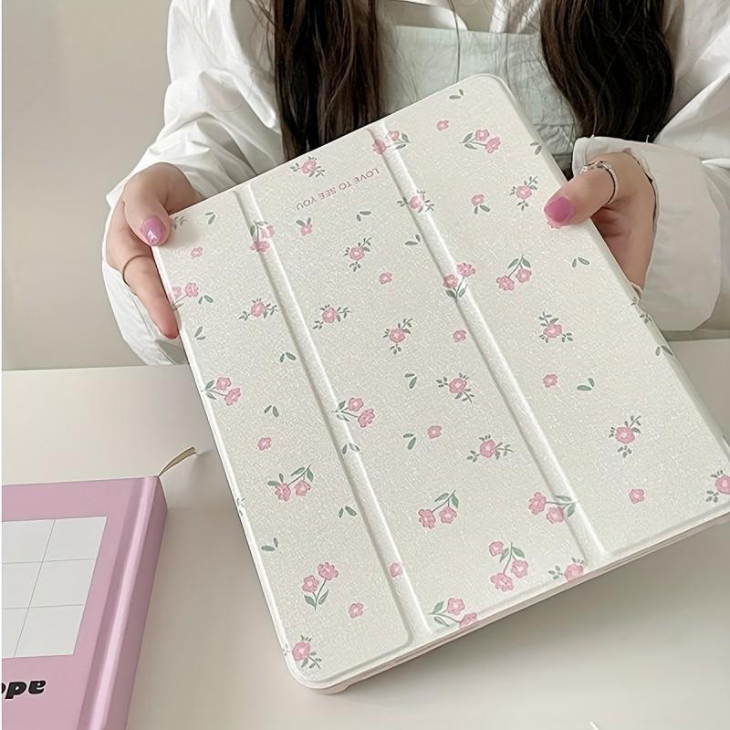 IPad Pro 12.9 Inch Case With Mirror Surface Tri-Fold Stand Pen Slot Floral Print PC Cover Air/Mini/10th Gen