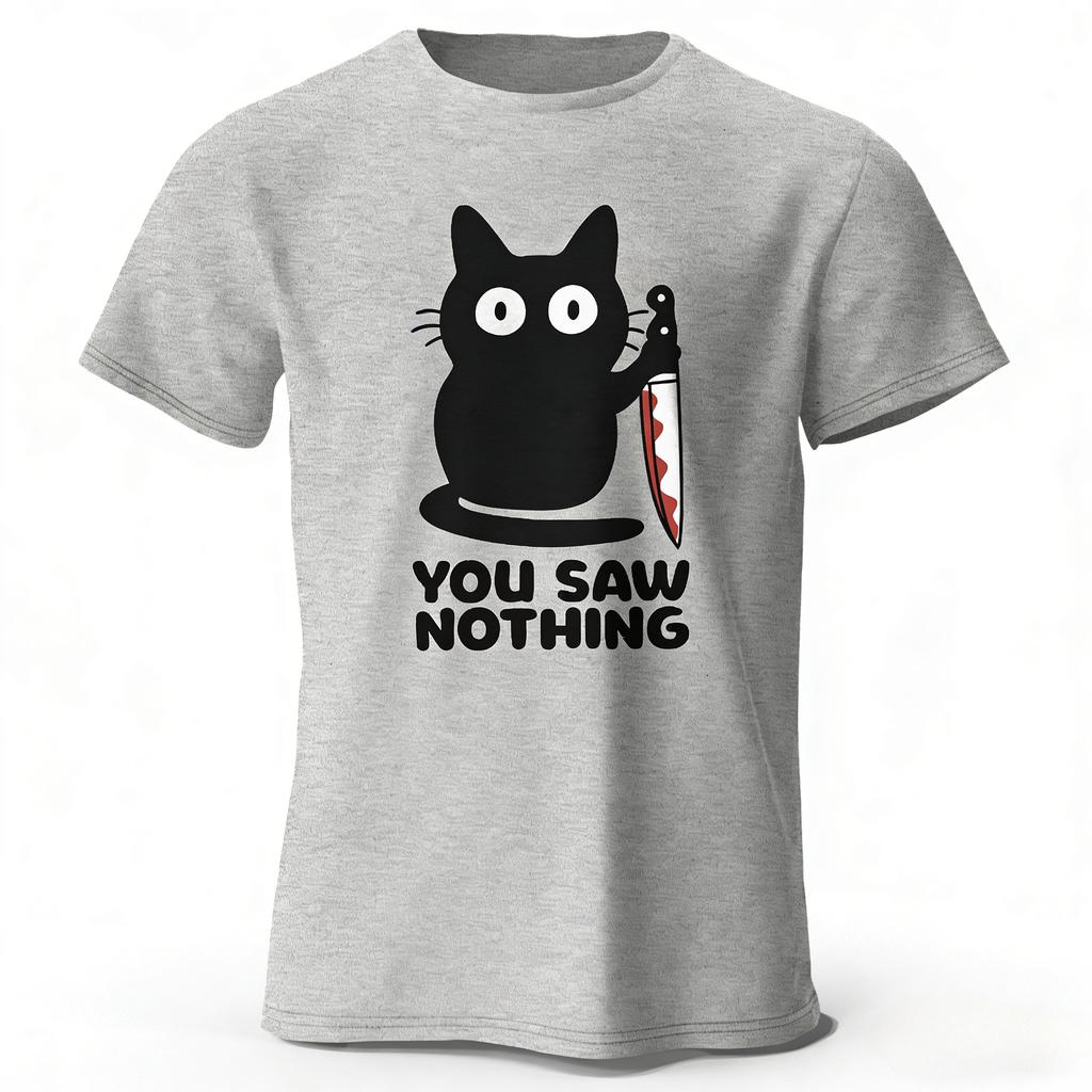 Cat with Knife Pattern Print Cotton Tshirt 2026 Summer New Style Casual for Both Unisex and Women Fashionable and Comfortable