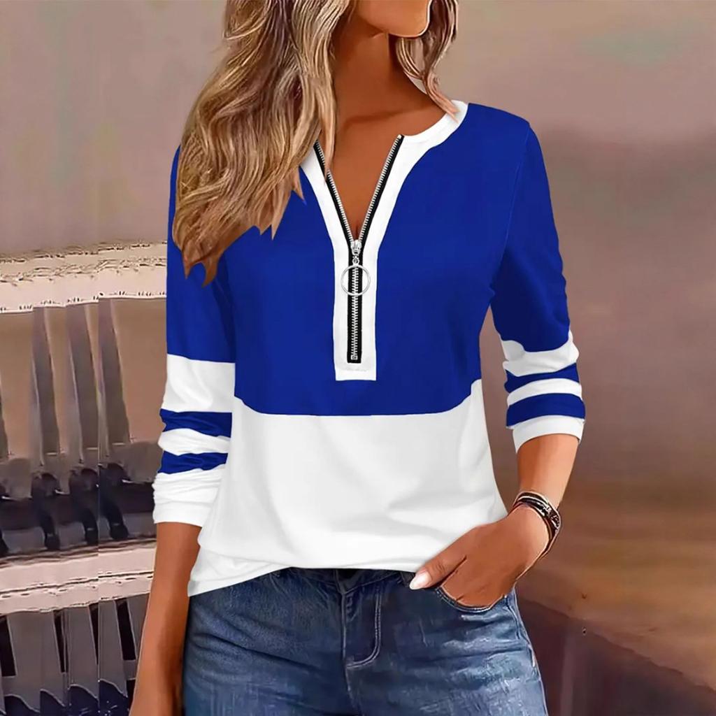 DAFIFY Moda dame ocazional primăvară toamnă imprimeu bloc de culoare cu mâneci lungi cu decolteu în V bluze și cămăși