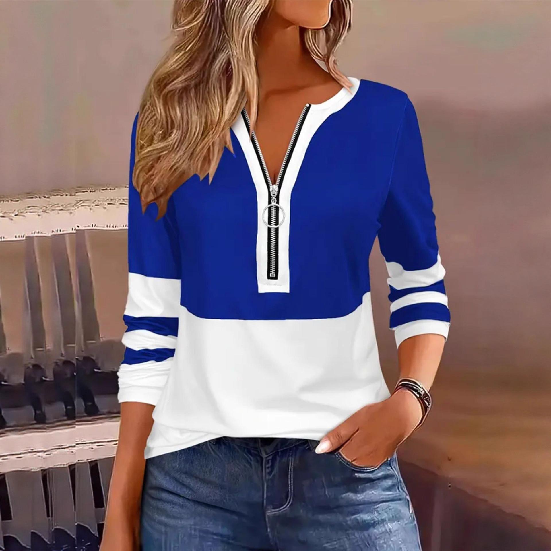 

DAFIFY Женские модные повседневные весенне-осенние блузки и рубашки с длинным рукавом и V-образным вырезом с принтом в стиле колор-блок L