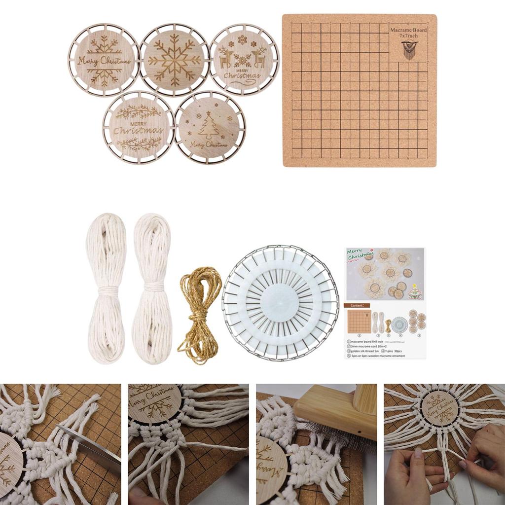 Wood Slices DIY Crafts Kit for Xmas Decor Ornaments DIY Macrame Wall Hanging
