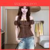 Sommer French Kleines Puffärmel T-Shirt Mit Spitzeneinsatz Für Damen Freizeitkleidung