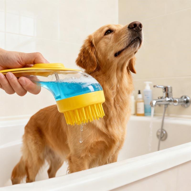 Pet Cat Bath Brush Pet Long Handled Bath Massage Brush For Grooming And Cleaning Fur And Hair