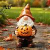Halloween Gnome Statue Garden Statue, Faceless Holding Pumpkin Sculpture, Decorative for Porch Waterproof Resin Yard Autumn Decor