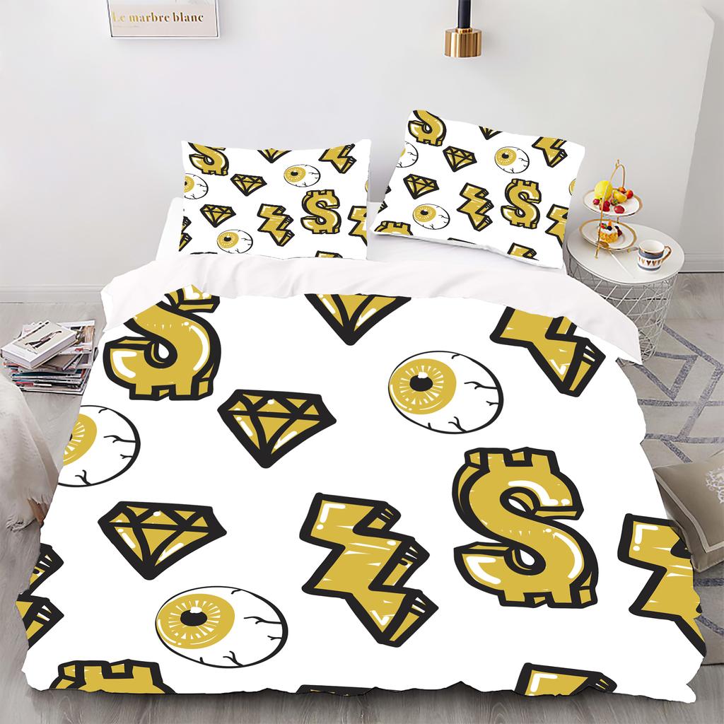 Dollar - Digital Printed Duvet Kit - Polyester - Bedroom Decor -1 Bed Cover +2 Pillowcase (no pillow core)