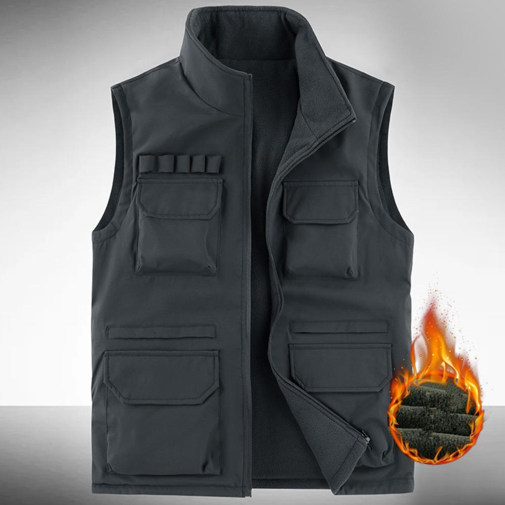

Мужской зимний жилет 6XL с несколькими карманами, мужской повседневный осенний жилет, наряды, рабочая одежда, модная двусторонняя куртка-жилет без рукавов для мужчин 6XL серый