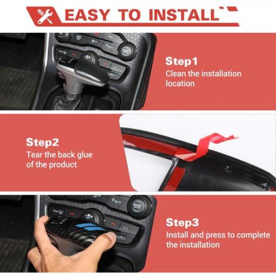 Carbon fiber&Blue Center Gear Shift Head Knob Cover For Dodge Charger Durango15+