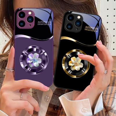 Circle Orchid Color For IPhone 16 Pro Max 15 Pro 14 13 12 Mini 11 XS Max XR 7 8 Plu SE 2022 Tempered Glass Phone Case