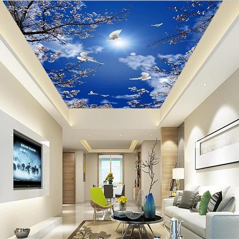 Blue Sky Wallpaper Cloud 3d Ceiling Wall Mural Sky Sunshine Rainbow Wall Mural Kids Room Bedroom Ceiling Mural Decor
