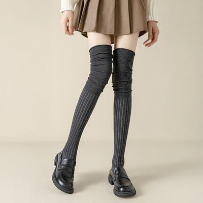 Calze morbide over-the-knee in cotone, calze alte elasticizzate a costine per coscia, calze alte arricciate per stivali alti
