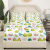 Chapéu de Cama com Padrão de Frutas Abacate Desenho Animado Conjunto de Roupa de Cama de Quatro Peças Decoração de Roupa de Cama para Quarto de Dormitório