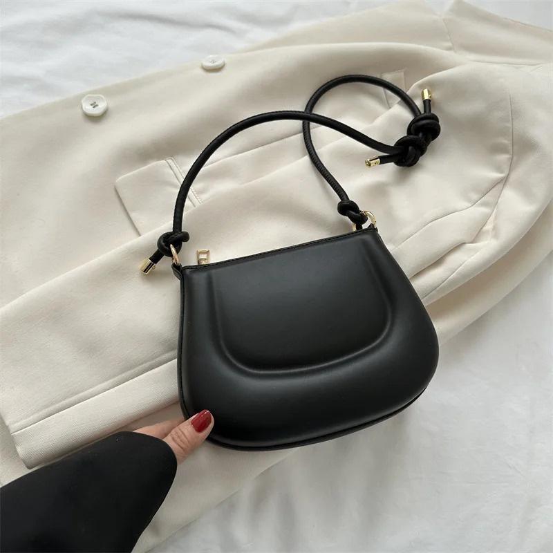 PU Small Shoulder Bag With Zipper, Solid Color Crossbody Underarm Handbag For Women, Knot Strap, Daily Casual Travel Purse With Phone Storage