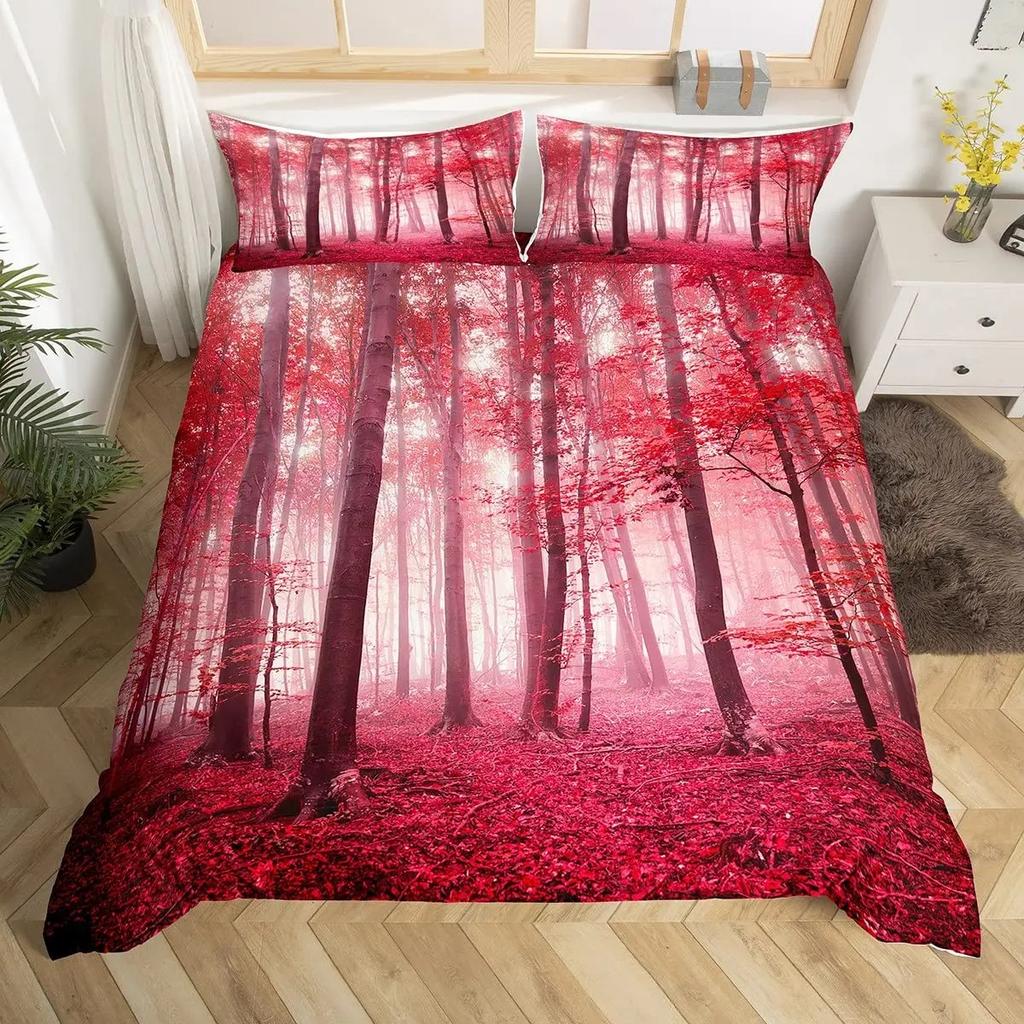 Nature Landscape Duvet Cover Sunset Comforter Cover Lake Landscape Bedding Set Polyester Spring Flower Bedspread Cover King Size