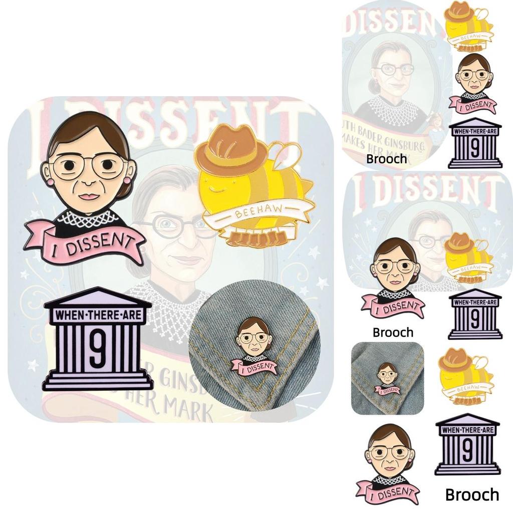European And American Cartoon Kingsberg Dissent Judge Ruth Bader Ginsburg Brooch Pin