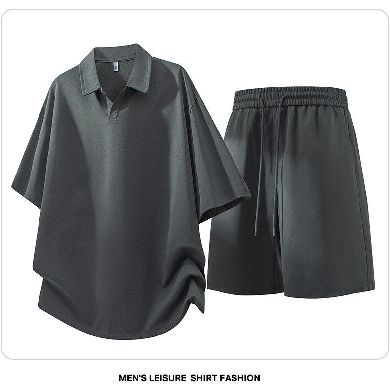 Men's Plus Size Moisture-Wicking Polo Shirt & Sports Shorts Set